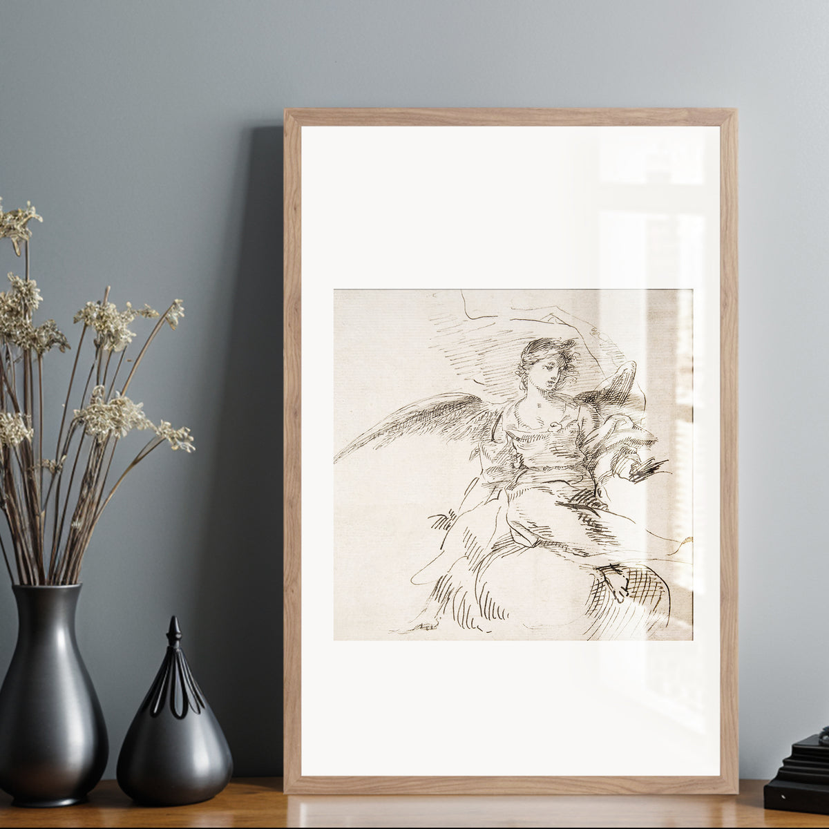 Antique Sketch Angel in the Clouds Fine Art Print