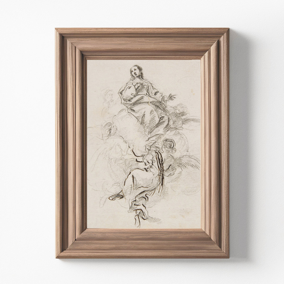 Antique Sketch Immaculate Family Angel Fine Art Print